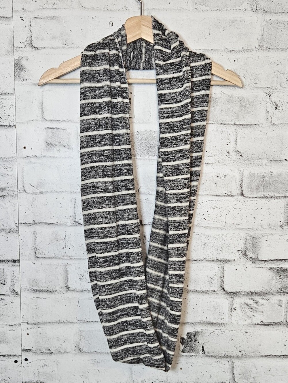 Grey Ivory Striped Knit Infinity Scarf One Size NWT